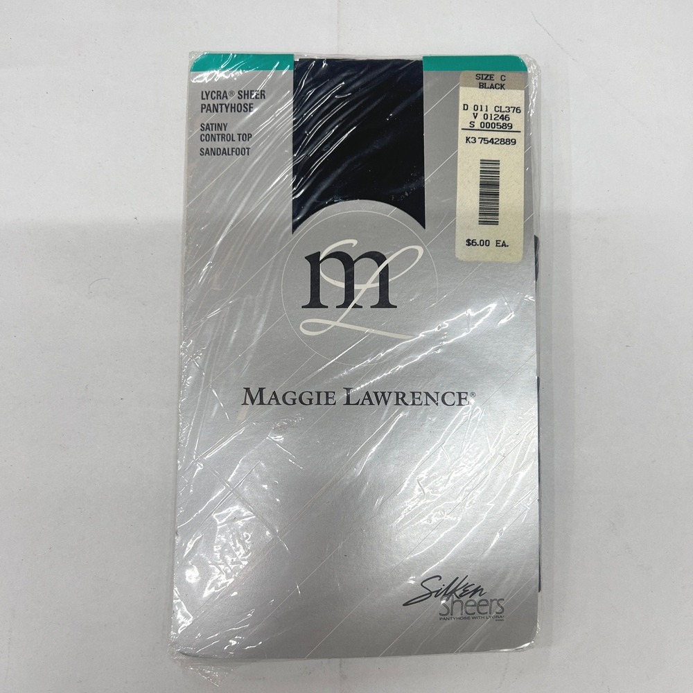 Vintage Maggie Lawrence Silken Sheers Pantyhose Size C Black Control Top NOS